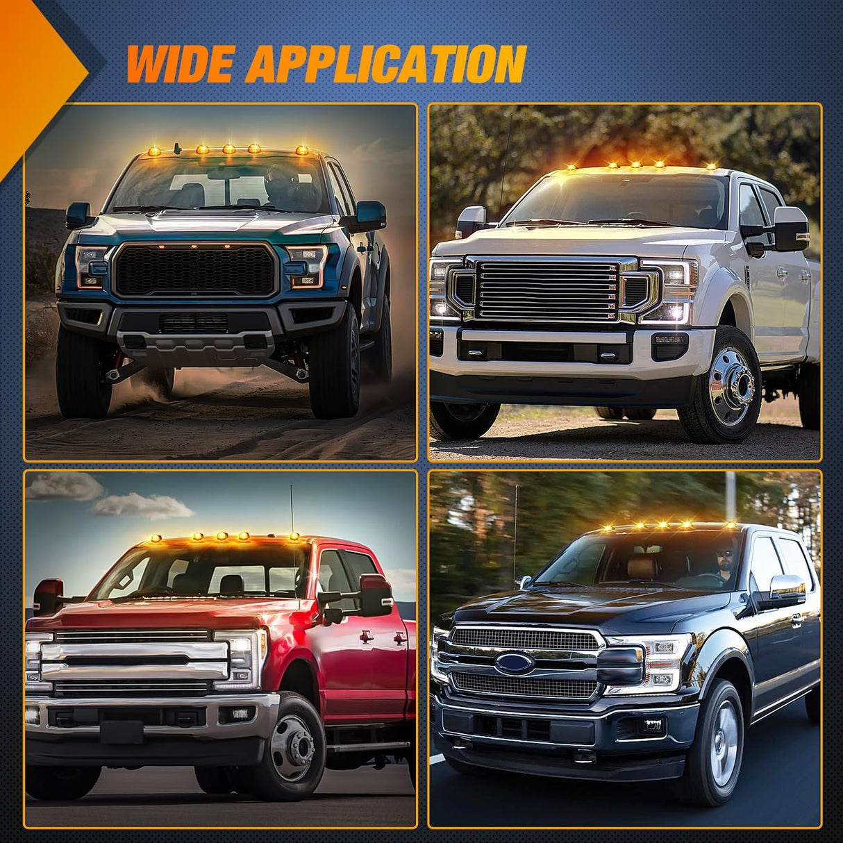 LED Cab Marker Lights Roof Running Light 5 PCS 9 LED Smoke Lens Amber Cab Clearance Light Compatible with 2017 2018 2019 2020 2021 Ford F250 F350 F450 F550 Super Duty Pickup Trucks