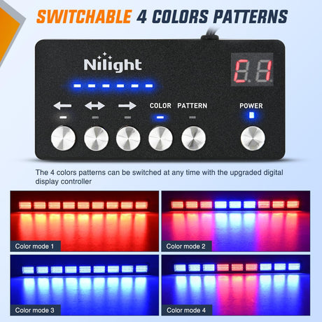 162 LED Traffic Advisor Strobe Light Bar 2-in-1 Red Blue Emergency Warning Hazard Lights with Controller 4 Switchable Color 36 Flash Pattern for Trucks Cars Tow Plow Construction Vehicles