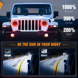 7 Inch Round LED Halo Headlights w/Turn Signal Amber Light Red DRL High Low Beam 7 Inch Headlight Compatible with 2007 2008 2009 2010 2011 2012 2013 2014 2015 2016 2017 2018 Wrangler JK JKU