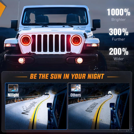 7 Inch Round LED Halo Headlights w/Turn Signal Amber Light Red DRL High Low Beam 7 Inch Headlight Compatible with 2007 2008 2009 2010 2011 2012 2013 2014 2015 2016 2017 2018 Wrangler JK JKU