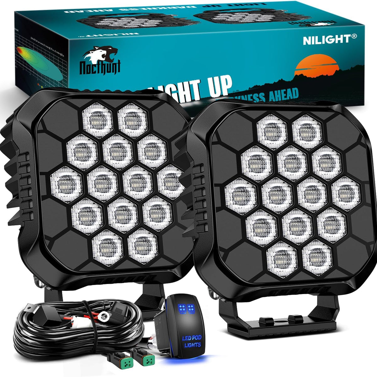 LED Pod Light 2 PCS 4.4 Inch 90 W 18 LED Square Hyper Flood Beam – Nilight