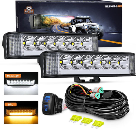 Side Shooter LED Light Pods with Amber DRL 6.5 Inch 2089LM Spot Flood Combo Offroad Driving Auxiliary Lights w/ 16AWG Wiring Kit for Truck ATV UTV Jeep