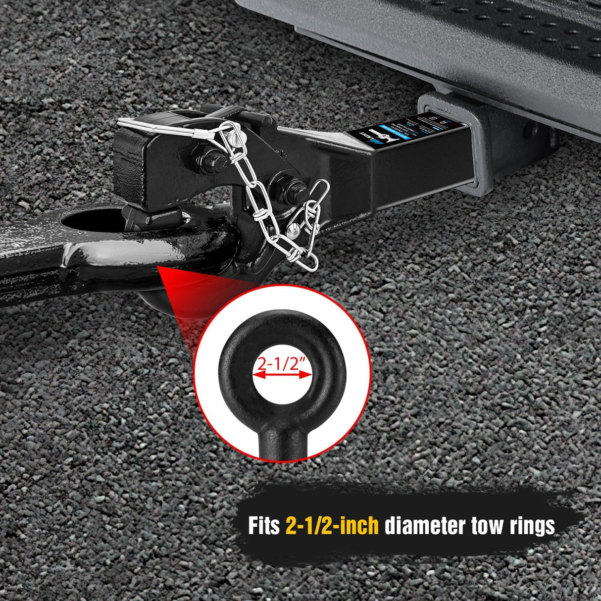 Trailer Hitch 10-TON Pintle Hitch for 2-Inch Receiver Hook Military Receiver 20000LBS,Fits 2-1/2 in Lunette Ring, Gloss Black Powder Coat