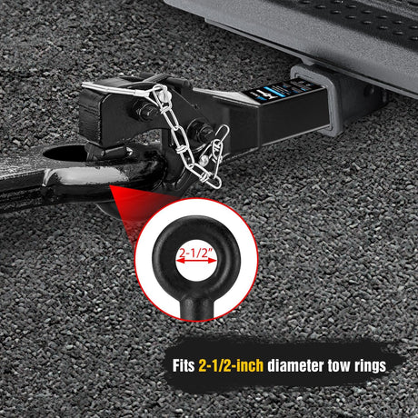 Trailer Hitch 10-TON Pintle Hitch for 2-Inch Receiver Hook Military Receiver 20000LBS,Fits 2-1/2 in Lunette Ring, Gloss Black Powder Coat