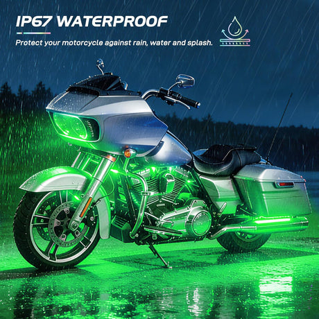 18PCS Motorcycle RGB Led Light Kit Waterproof Multi Color Atmosphere Neon Accent Lights Lamp with RF Wireless Remote for Harley Davidson Honda Kawasaki Yamaha Suzuki
