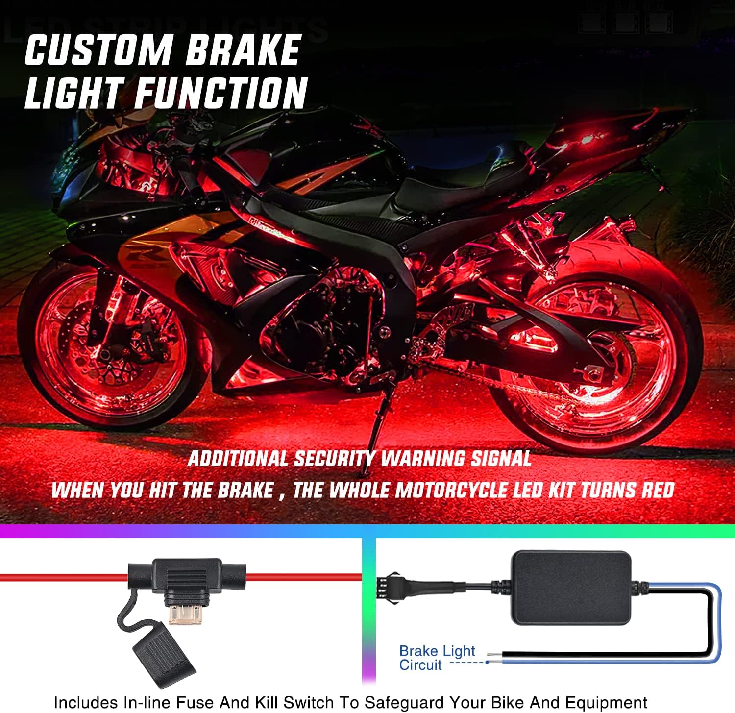 Motorcycle RGB APP Remote Control LED Strip Lights 12PCS Nilight