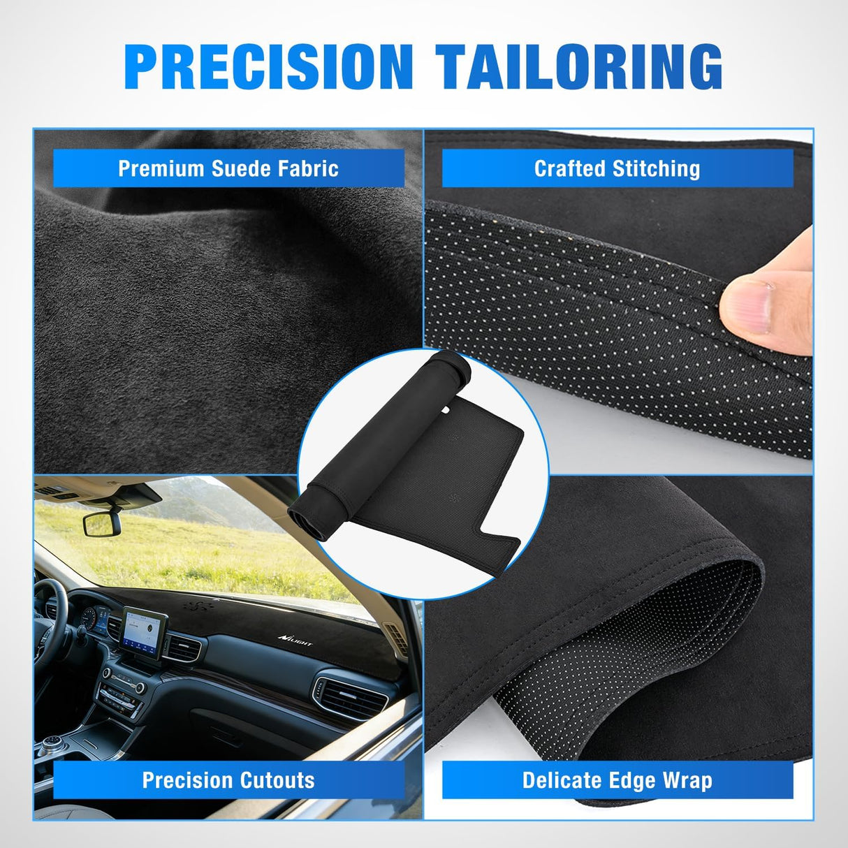 Dash Cover for Ford Explorer 2020 2021 2023 2024, Custom Fit Suede Dashboard Mat Non‑Slip Sunshade Glare Protector Interior Accessories Black