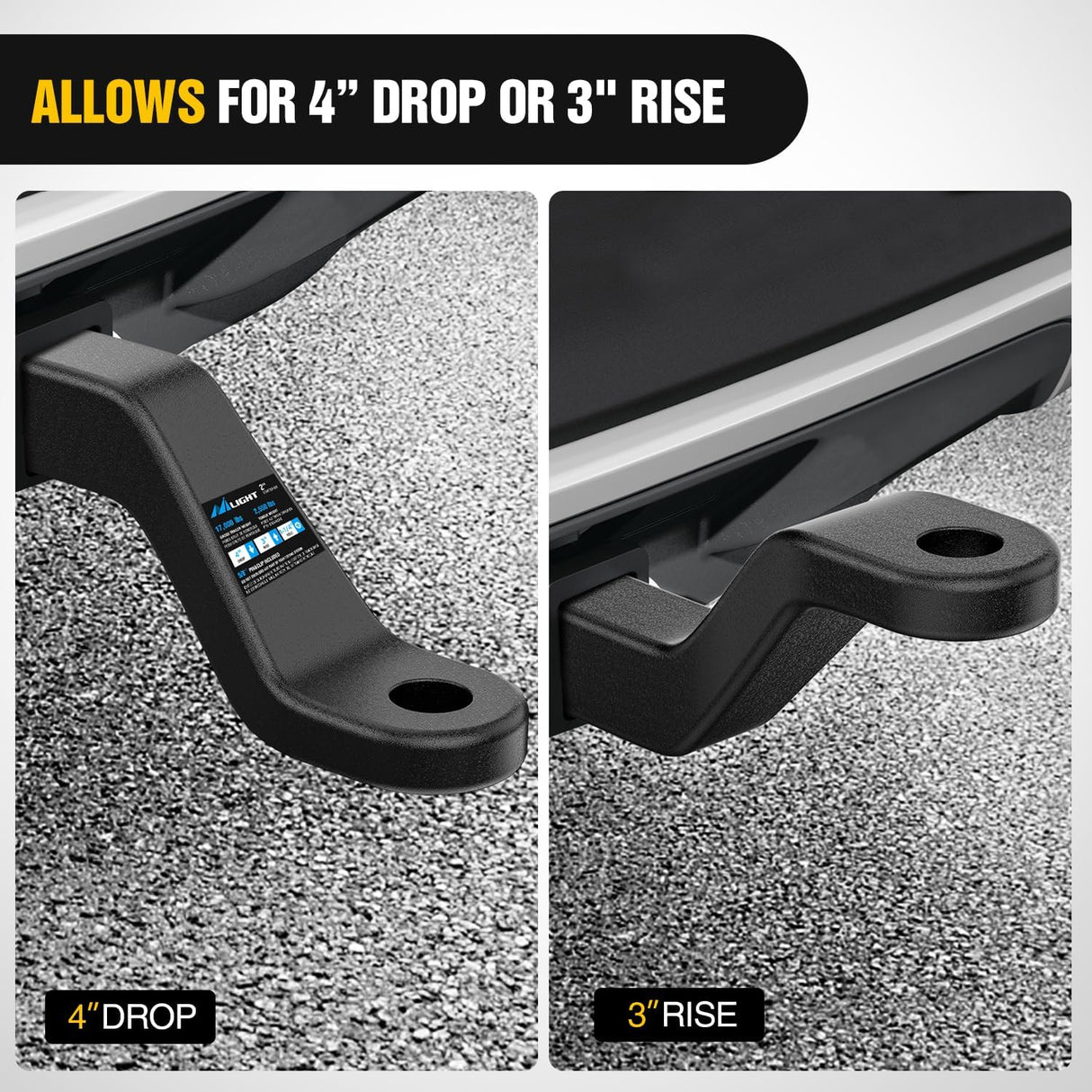 Forged Trailer Hitch Mount Fits 2 Inch Receiver Square 5/8 Inch Hitch Pin Clip 17000 lbs 4 Inch Drop, 1-1/4 Inch Hole, Gloss Black Powder Coat