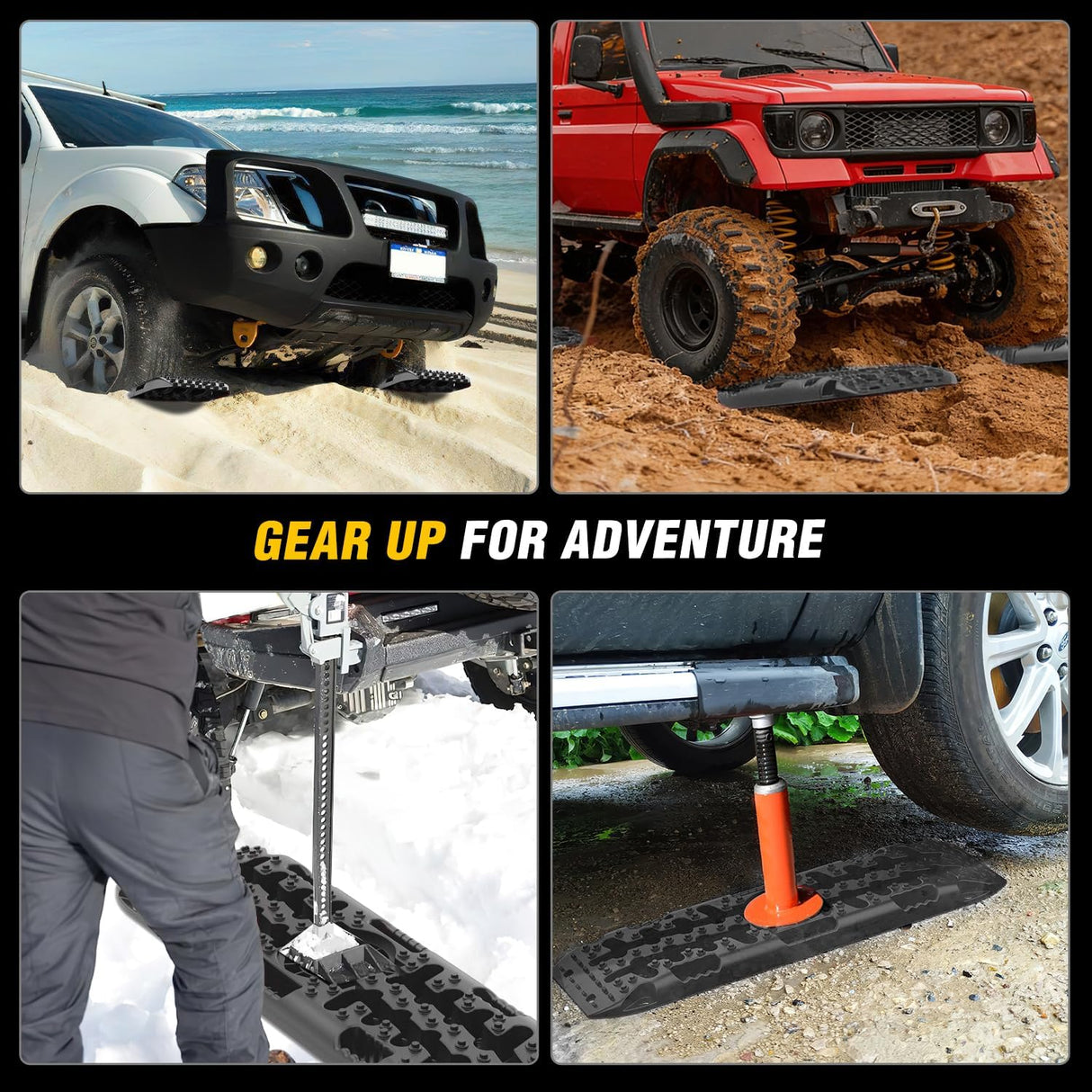 Off Road Traction Boards 4x4 Truck Jeep Recovery Tracks Mats Gear | Heavy Duty Tire Recovery Boards Mounting Kit With Round and Square Jack Lift Base for Truck Jeep SUV Mud Sand Dunes Snow