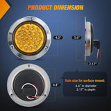 4Inch Round Tail Lights 2PCS Amber 24LED Chrome Bezel | Waterproof Running Turn Signal Lights Stainless Steel Trim for Trucks Trailers RVs Lorries Boats Tractors