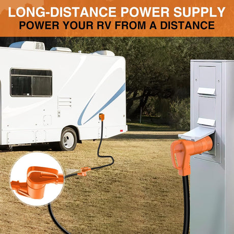 50FT 50 Amp RV Extension Cord with Adapter 15Amp to 50Amp 250V Heavy Duty 6/3+8/1 Gauge Pure Copper STW Wire UL ETL Listed 4 Prong 14-50P 14-50R Weatherproof Suit for Generators Camper