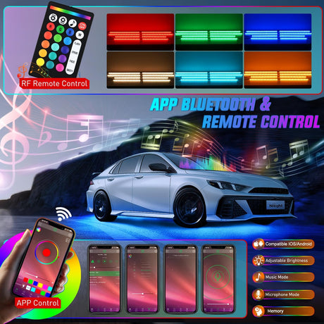 4Pcs Aluminum Underglow Neon Accent Strip Lights 396 LEDs RGB Door Assist Multi Color DIY Sound Active Function Music Mode with APP and Remote Control Underbody Light Strips for Car Truck RV