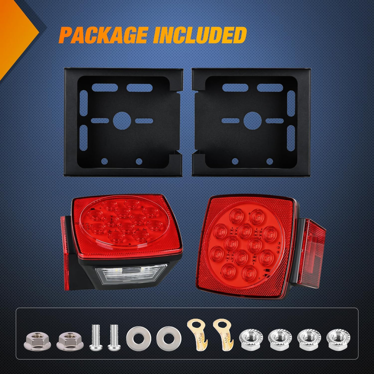 LED Trailer Light Kit 2 PCS Square Stop Turn Tail Side Marker Lights Steel Mounting Box License Plate Bracket Submersible IP68 For 12V Utility Boat Camper RV Truck