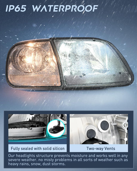 Headlight Assembly Compatible with 1997 1998 1999 2000 2001 2002 2003 Ford F-150 Expedition Chrome Housing Smoked Lens