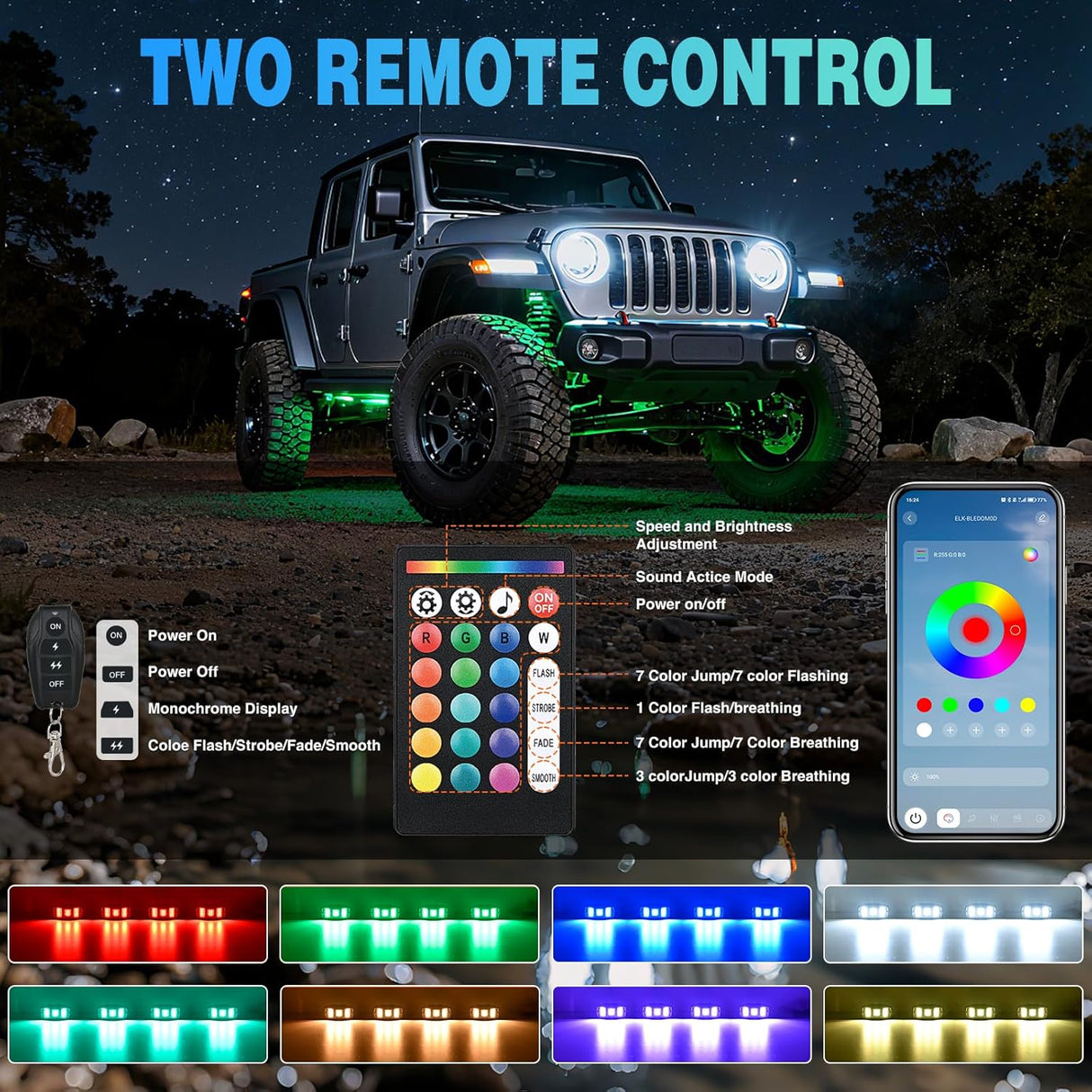 RGBW LED Rock Lights Kit, 6 Pods 22LED Wide Angle Remote & Bluetooth App Dual Control with Music Modes Multicolor Underglow Neon Wheel Well Light Fit for ATV UTV SUV Offroad Truck RZR Boat
