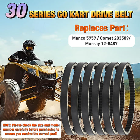 Drive Belt 30 Series Torque Converter Belt Fit for Manco 5959 Comet 203589 Murray 12-8487 Kartco 7628 Ken-bar Karts 5HP-7HP Engine Comet 30 Series Go Kart Asymmetrical Belt, 6 Pack