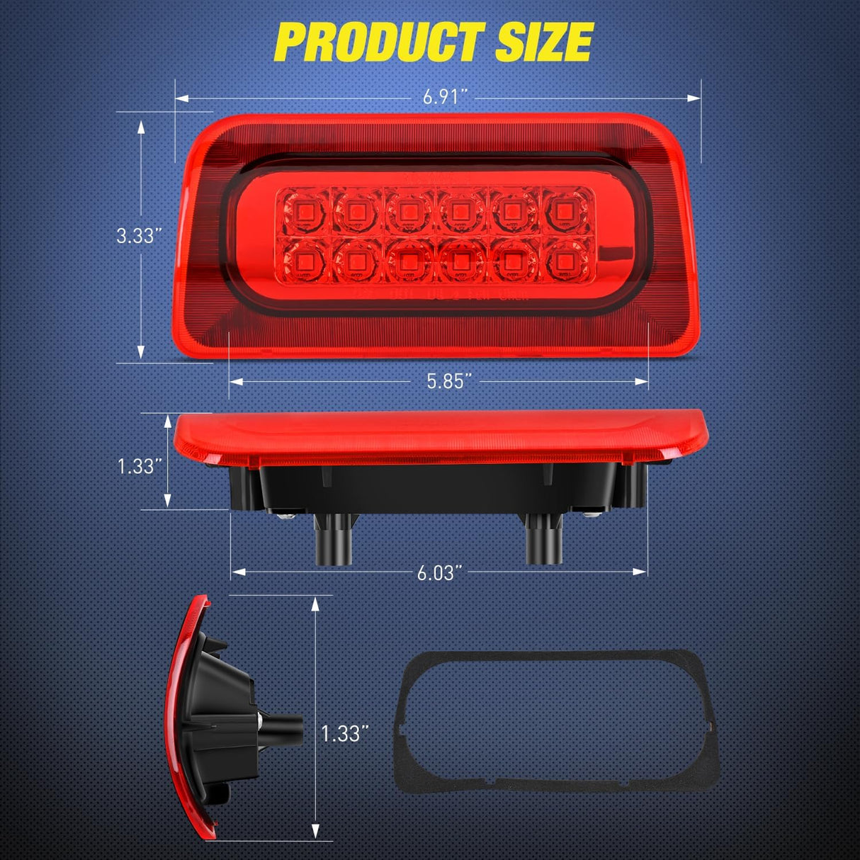 Third Brake Light Tail High Mount 3rd Stop Lights Red Lens Compatible with Chevy S10 and GMC Sonoma 1994-2003 Isuzu Hombre 1996-2000 Truck Rear Center Cab Lamp