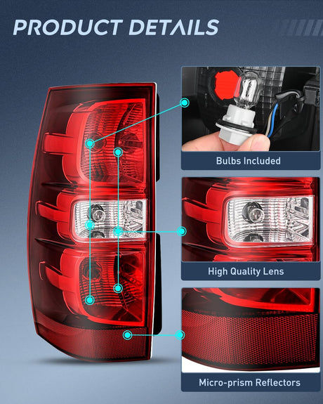 Taillight Assembly Compatible With 2007 2008 2009 2010 2011 2012 2013 2014 Chevy Chevrolet Tahoe Suburban Tail Lights Rear Lamps Replacement Driver and Passenger Side Red
