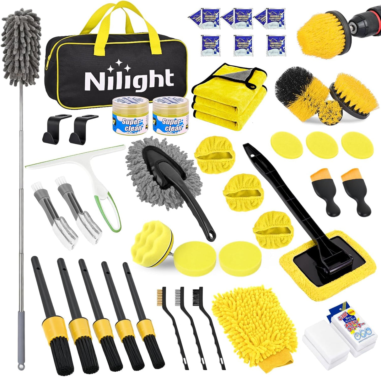Automotive Tools 52PCS Car Detailing Kit Auto Cleaning Tools Wash Set with Storage Carry Bag Home Use for Interior Exterior Deep Clean Polish Car Care Windshield Dashboard Seat Air Vents Wheels Tires, Yellow
