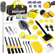 52PCS Car Detailing Kit Auto Cleaning Tools Wash Set with Storage Carry Bag Home Use for Interior Exterior Deep Clean Polish Car Care Windshield Dashboard Seat Air Vents Wheels Tires, Yellow