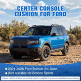 Center Console Cover for Ford Bronco 2021-2026 2/4-Door Armrest | Middle Armrest Cover for Car Accessories Waterproof Leather Arm Rest Cushion with Side Storage Pocket (Not for Bronco Sport)
