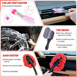 Automotive Tools 27PCS Car Detailing Kit Auto Cleaning Tools Wash Set with Storage Carry Bag Home Use for Interior Exterior Deep Clean Polish Car Care Windshield Dashboard Seat Air Vents Wheels Tires, Red