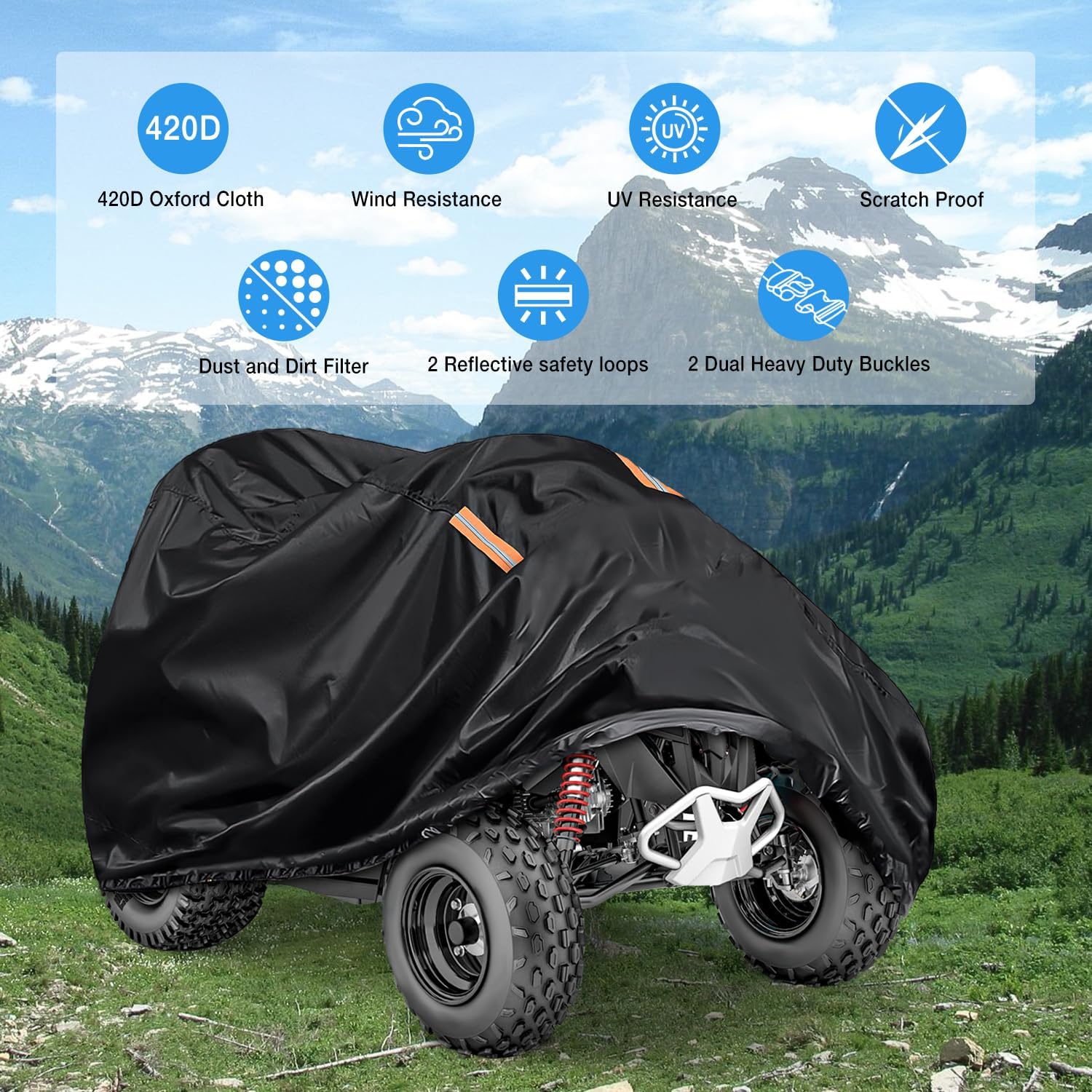 ATV Cover Waterproof 420D Heavy Duty Ripstop Material Black Protects 4 Wheeler from Snow Rain All Season All Weather UV Protection Fits up to 82" Nilight