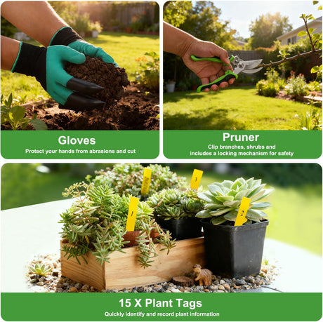 Gardening Tools 22-Piece Heavy Duty Garden Tool Set Gardening Supplies Gifts for Women Men Gardening Hand Tool Kit with Non-Slip Ergonomic Handle, Garden Bag, Gloves, 15 Plant Tags, Black Green