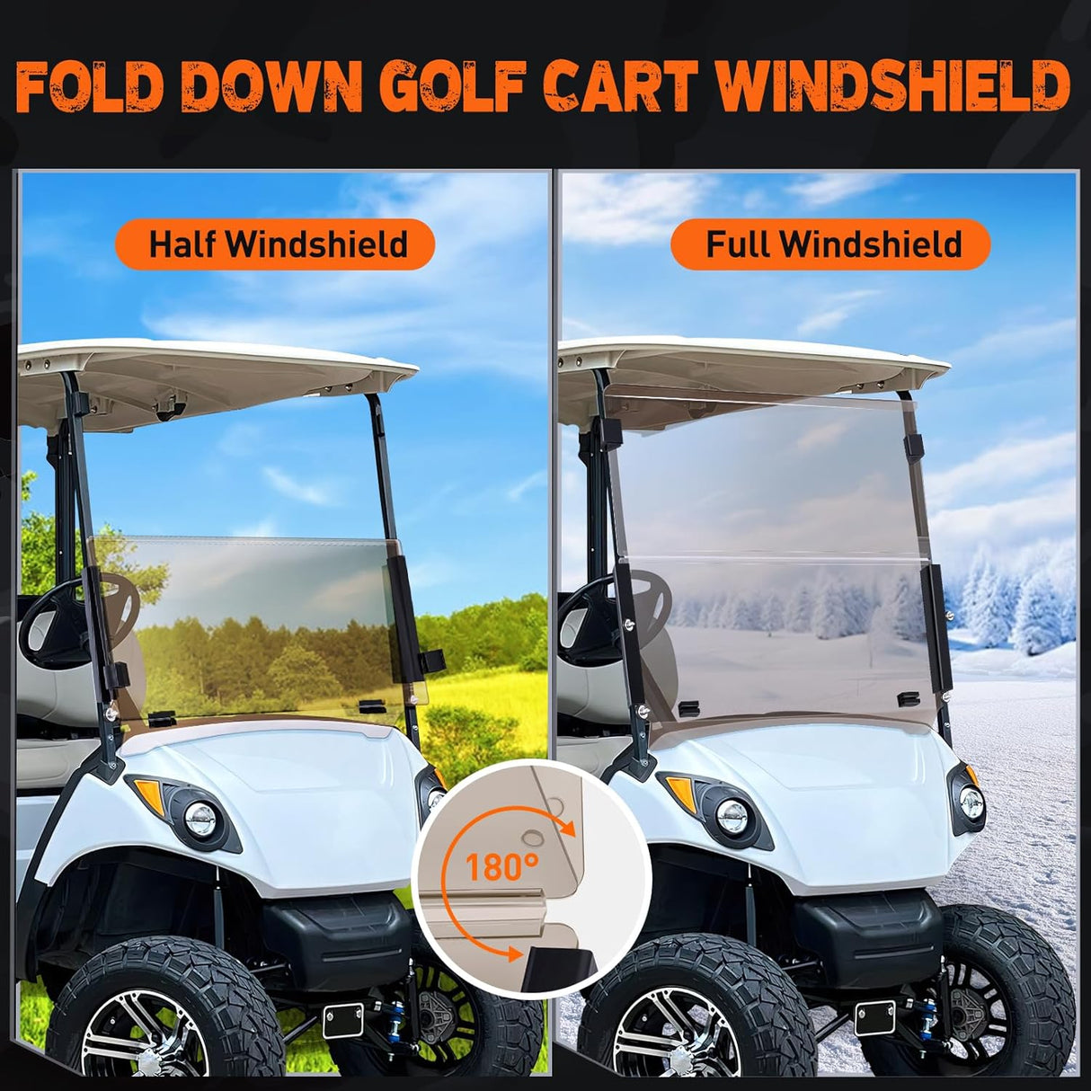 Golf Cart Windshield for Front Window Foldable UV Protection Compatible with Yamaha Drive G29 Gas or Electric Models 2007-2016 Tinted Polycarbonate (PC) Scratch and Impact Resistant
