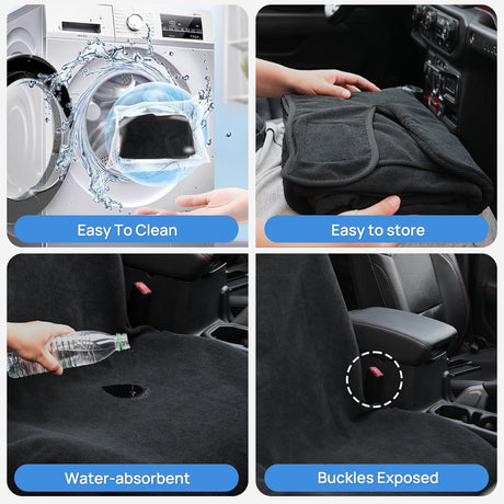 Car Seat Cover Black Terry Fabric Water and Sweat Absorbent Ideal for Running Gym Workouts Beach Swimming and Hiking Suitable for Cars Truck SUV