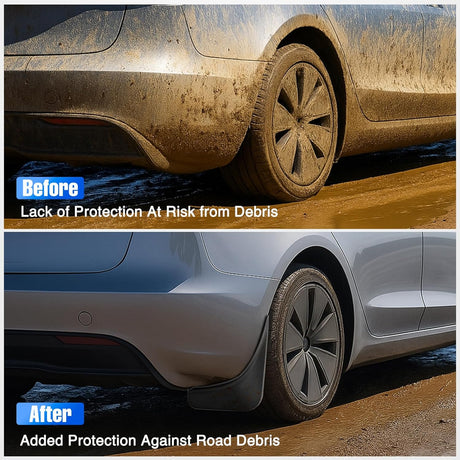 Mud Flaps for Tesla Model 3 Highland 2024 2025, No Drilling Precision Fit Exterior Accessories Heavy-Duty Splash Guards Protection, Front & Rear Set