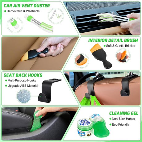 Automotive Tools 52PCS Car Detailing Kit Auto Cleaning Tools Wash Set with Storage Carry Bag Home Use for Interior Exterior Deep Clean Polish Car Care Windshield Dashboard Seat Air Vents Wheels Tires, Green