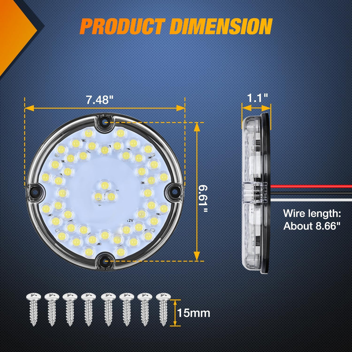 Tail Lights 2PCS 7Inch Round 47LED White Reflex Lens | IP67 Waterproof Marker Clearance Reverse Backup Running Taillights for Trailer Truck Pickup Camper RV Bus