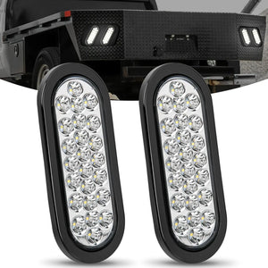 6 Inch Oval White 24Leds Trailer Tail Lights (Pair)