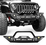 Front Bumper Compatible for 07-18 Wrangler JK & Unlimited Rock Crawler Bumper with 4 x LED Lights Winch Plate and 2 x D-Rings Upgraded Textured Black