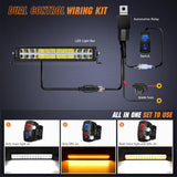 LED Light Bar with Amber DRL 16 Inch 120W Offroad Light Anti-Glare Flood Spot Combo LED Driving Light IP68 w/ 14 AWG DT Connector Wiring Harness for Pickup Truck SUV ATV UTV Boat 4x4