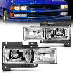 1988-1998 C/K 1500/2500/3500 GMC Sierra 1992-1994 Blazer Yukon 1994-1999 Tahoe Headlight Assembly Chrome Housing Clear Lens