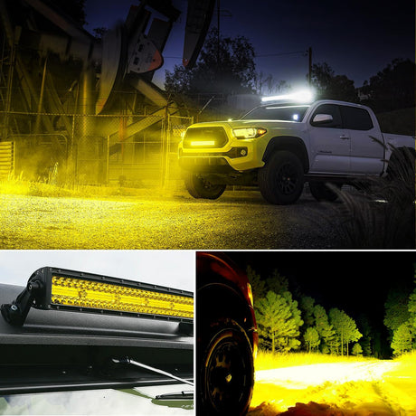 42 Inch LED Light Bar 320 LED Chips Yellow Beam Curved Triple Row Fog Light Spot Flood Combo High Power LED Driving Lights Off Road Lights for Trucks SUV UTV ATV Truck Van 4x4 Boat