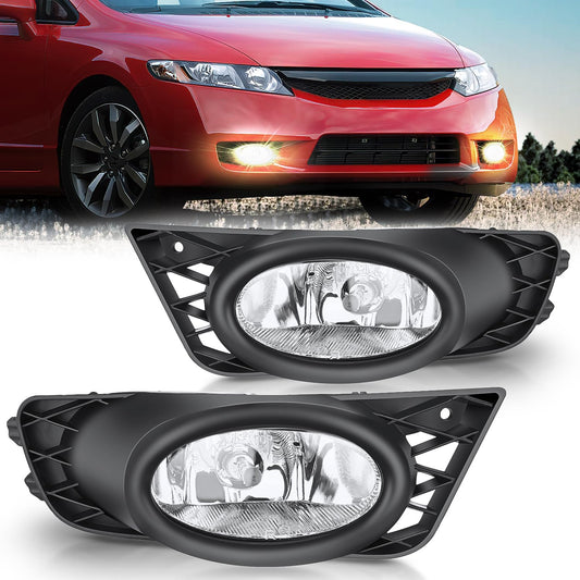 2009-2011 Honda Civic Sedan Fog Light Assembly Clear Lens H11 12V 55W Bulbs Nilight