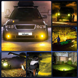 2PCS 4 Inch Amber LED Pods 36W Triple Row Flood Light Bar Fog Light 3600LM Driving Lighting with 16AWG Off Road Wiring Harness-2 Leads for Truck Golf Cart SUV ATV UTV Boat, Clear,Yellow (Auto-650)