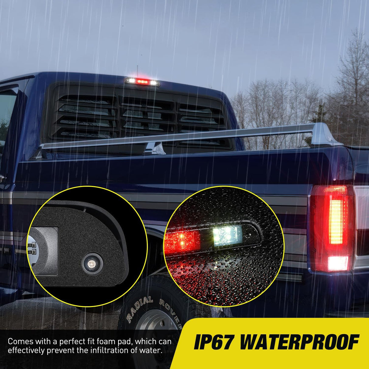 Third Brake Light Tail High Mount 3rd Stop Cargo Reverse Lights Smoked Lens Compatible with Ford F150 1994 1995 1996 F250 F350 Bronco 1992 1993 1994 1995 1996 1997 Pickup Truck Rear Cab Lamp