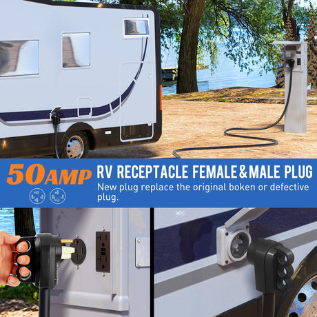 50 Amp RV Male and Female Plug Set 14-50P 14-50R Receptable 125V/250V Volt Heavy Duty Electrical Camper ETL Listed for Caravan Motorhome Van Trailer