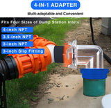 90 Degree RV Sewer Hose Fittings with 4-in-1 Adapter, Clear RV Sewer Hose Elbow Leak-Proof Connection & Odor-Tight Seal Fits 4 Sizes of Dump Station Inlets for Campers Travel Trailers, Blue