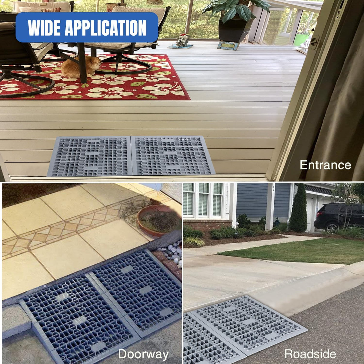 Modular Threshold Ramps, 3 Inch Rise Non‑Slip Interlocking Plastic Wheelchair Curb Doorway Ramp for Home Entry Indoor Outdoor, 2 Pack