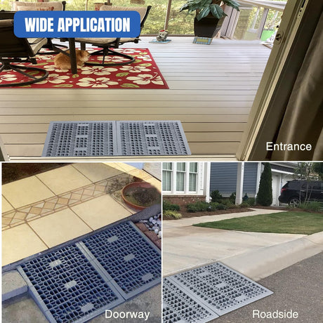Modular Threshold Ramps, 3 Inch Rise Non‑Slip Interlocking Plastic Wheelchair Curb Doorway Ramp for Home Entry Indoor Outdoor, 2 Pack