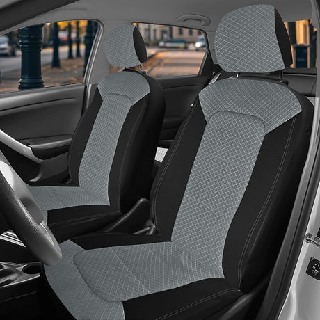 Car Seat Cover 2PCS Black Grey Breathable Mesh Interior Covers with Removable Headrest Airbag Compatible Universal for Cars Truck and SUV Front Seats