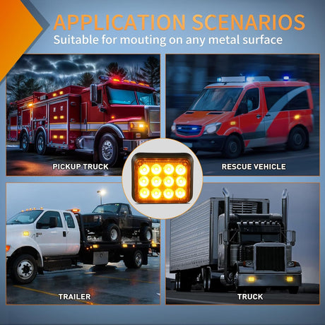 12LED Magnetic Wireless Trailer Lights 2PCS Rechargeable Portable Hazard Beacon Warning Light Amber and White Emergency Strobe Light for Trucks Trailers Vehicles Cars Bus Surface Mount