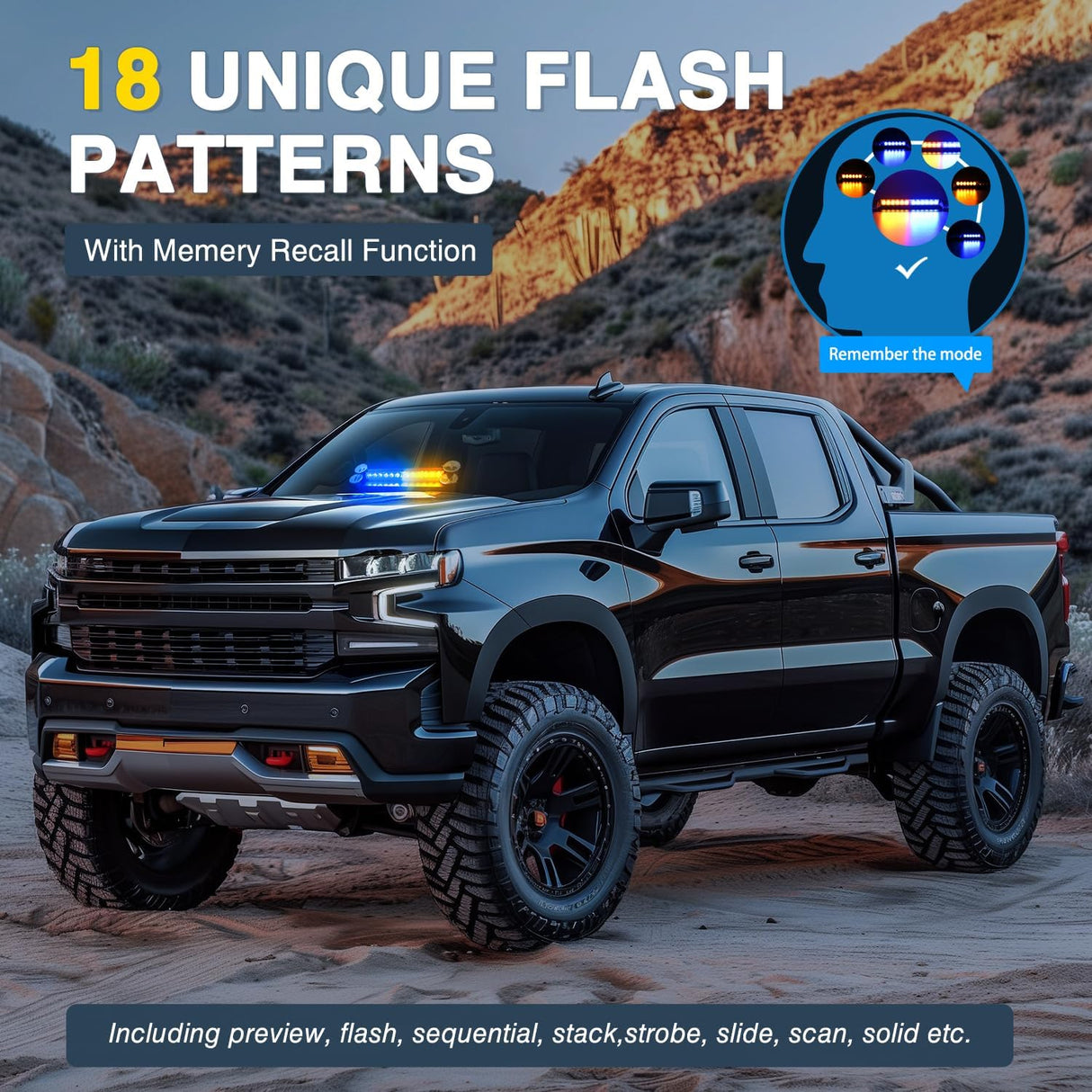 12LED Traffic Advisor Strobe Light Bar Amber Blue Emergency Warning Hazard Safety Dash Front/Rear Windshield Flashing Lights for Cars Trucks Police Firefighter Plow Construction Vehicles
