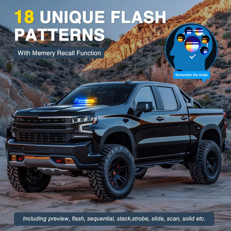 12LED Traffic Advisor Strobe Light Bar Amber Blue Emergency Warning Hazard Safety Dash Front/Rear Windshield Flashing Lights for Cars Trucks Police Firefighter Plow Construction Vehicles