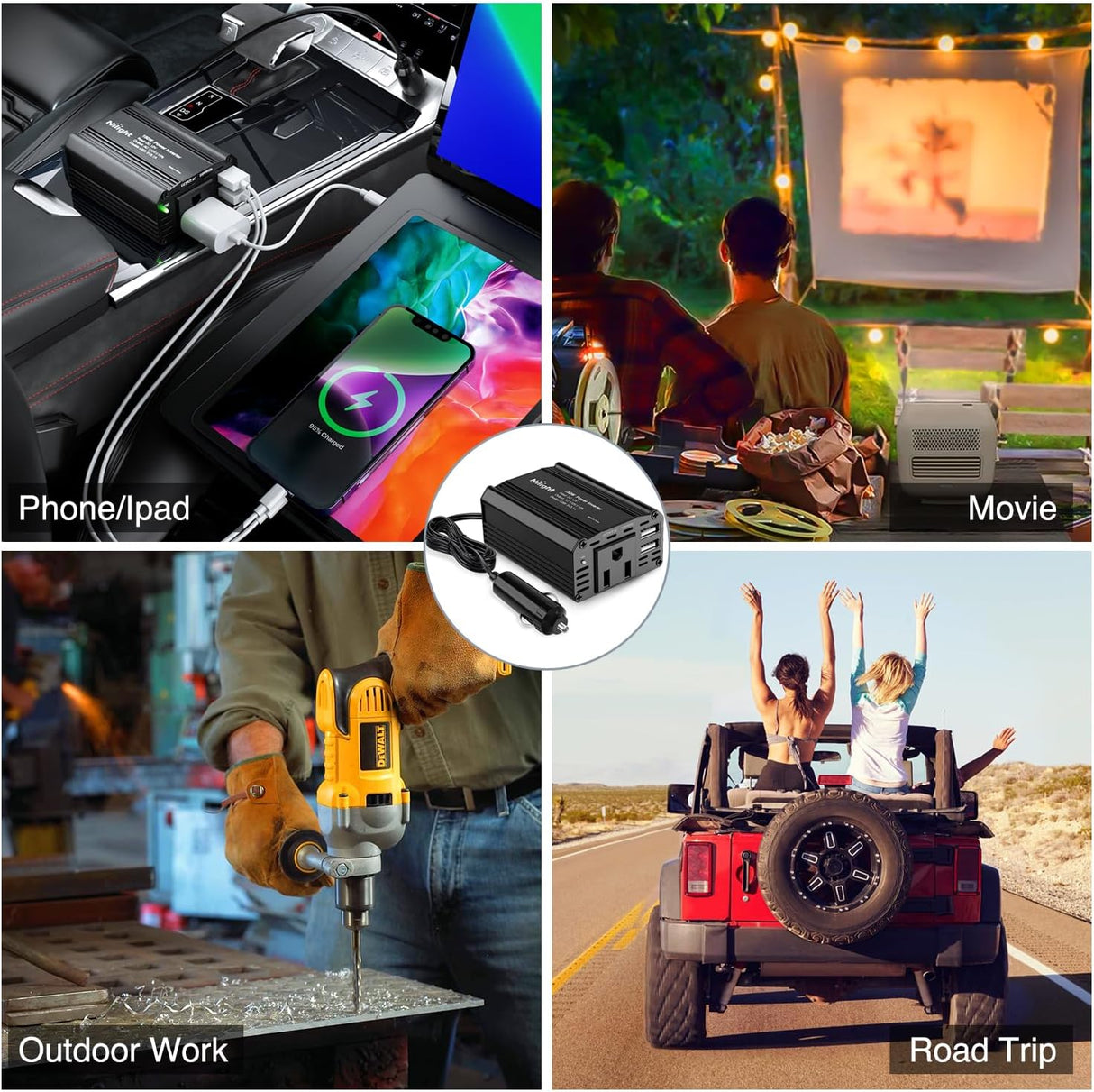 150W Power Inverter 12V DC to 110V AC Car Charger Converter with 3.1A Dual USB Ports and 1 AC Outlets for Phones Tablets Laptop Computer Game Console Kindle iPad DVD Players Black